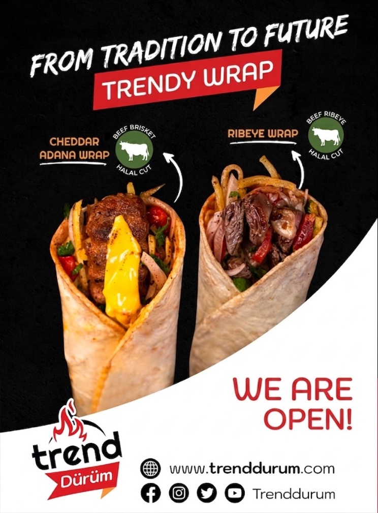 Trend Dürüm opening poster — cheddar adana and ribeye wrap